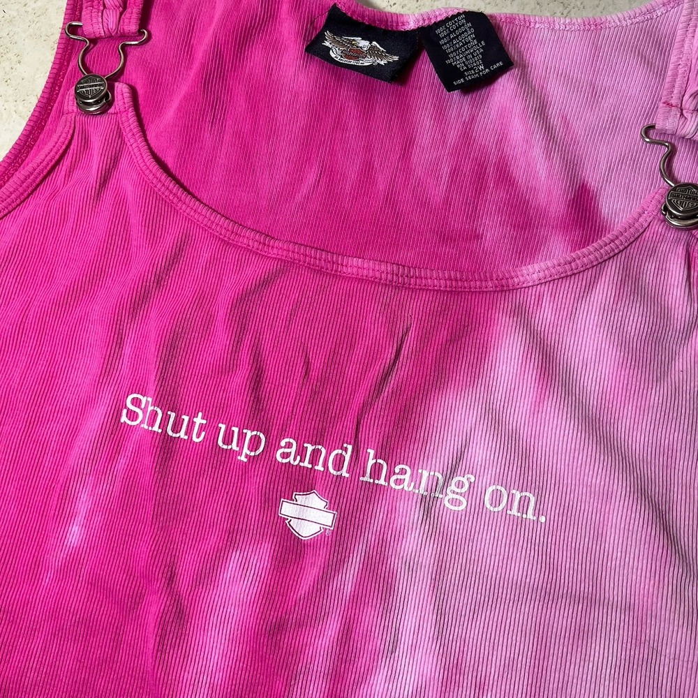VTG Y2K Harley Davidson Pink Tie Dye Tank Top Size 2XL Buckles Shut Up & Hang On